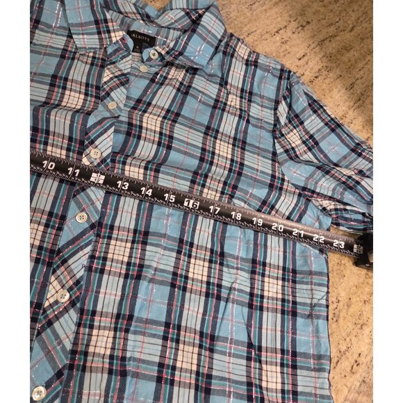 Talbots Womens Size XL Blue Plaid Button Up Shirt Metallic Thread - Picture 3 of 13